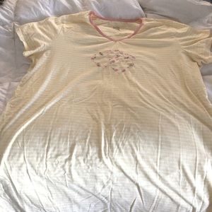 Yellow and White Stripe Nightgown with embroidered floral Hearts 2xl